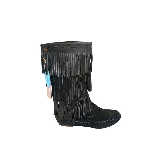 NWT Three Layer Suede Fringe Black Makalu Moccasin Indian Boots Comfort Women 7 - Picture 6 of 13